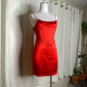 Red Satin Bodycon Corset Dress